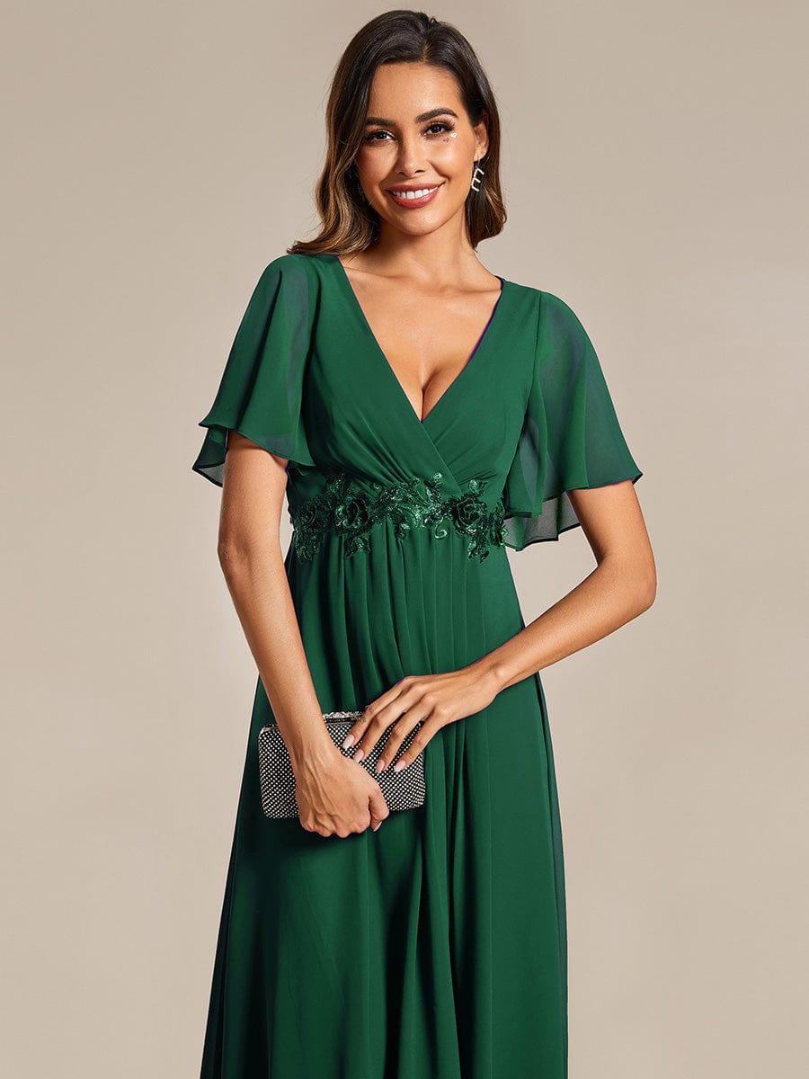ever DAHLIA|V-Neck Chiffon Midi Mother of the Bride Dress with Waist Applique(Final Sale) - Image 53