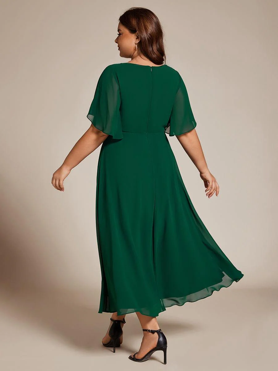 ever DAHLIA|V-Neck Chiffon Midi Mother of the Bride Dress with Waist Applique(Final Sale) - Image 57