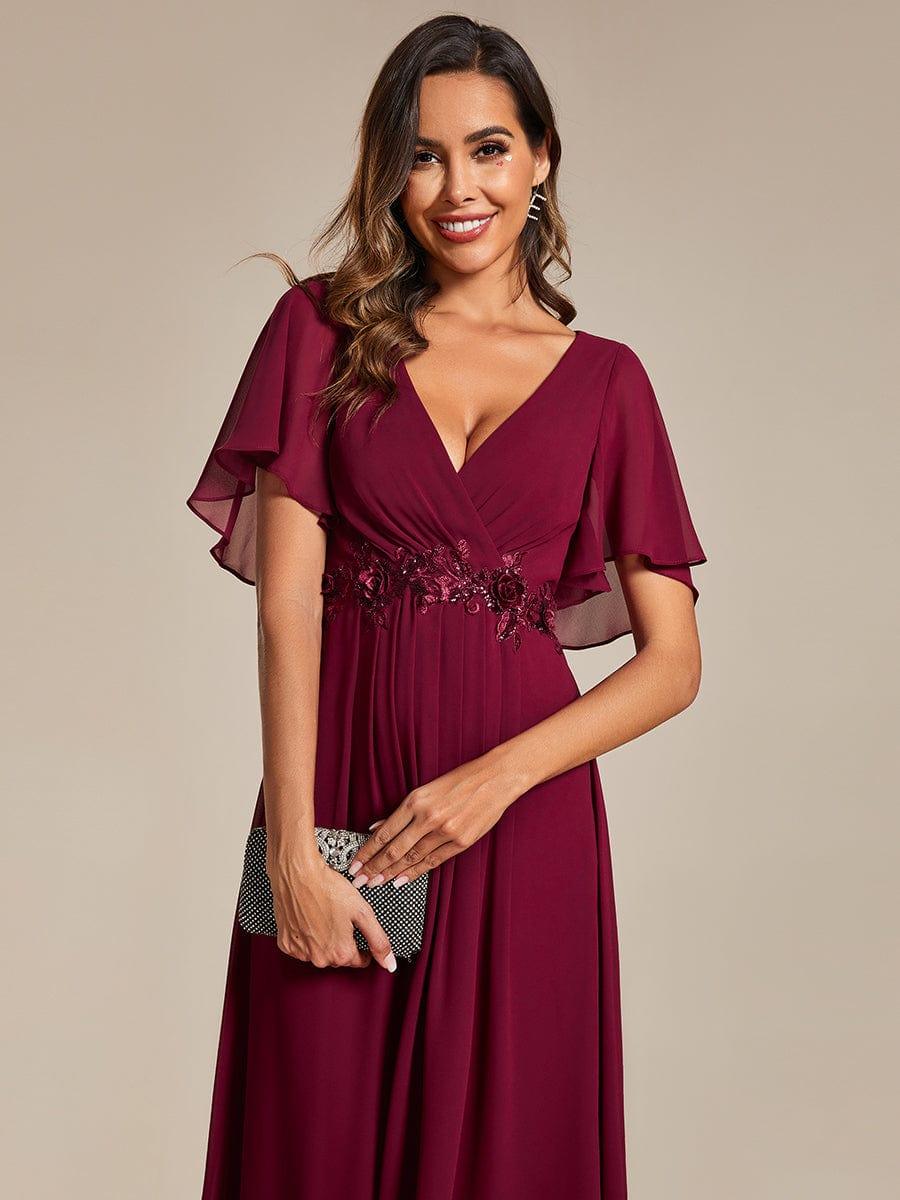 ever DAHLIA|V-Neck Chiffon Midi Mother of the Bride Dress with Waist Applique(Final Sale) - Image 6