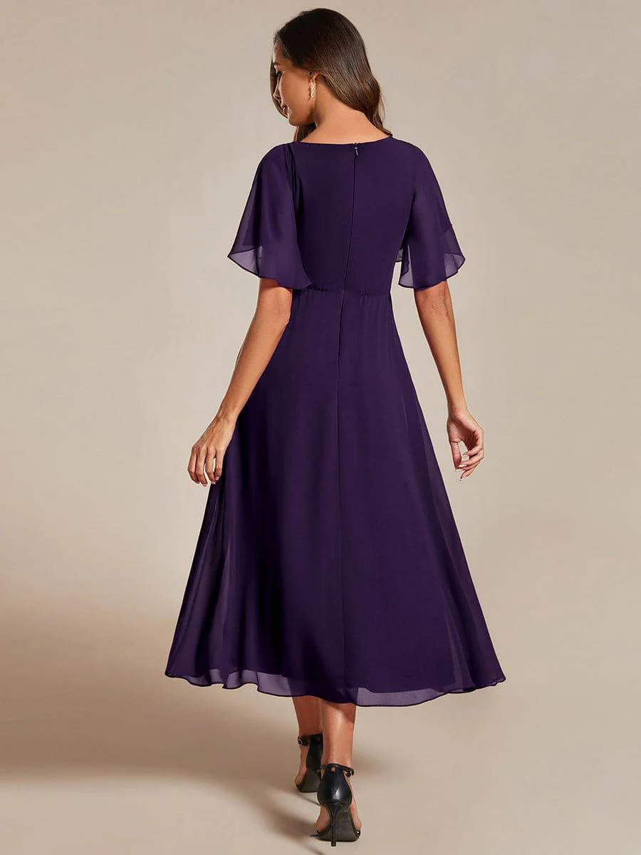 ever DAHLIA|V-Neck Chiffon Midi Mother of the Bride Dress with Waist Applique(Final Sale) - Image 60