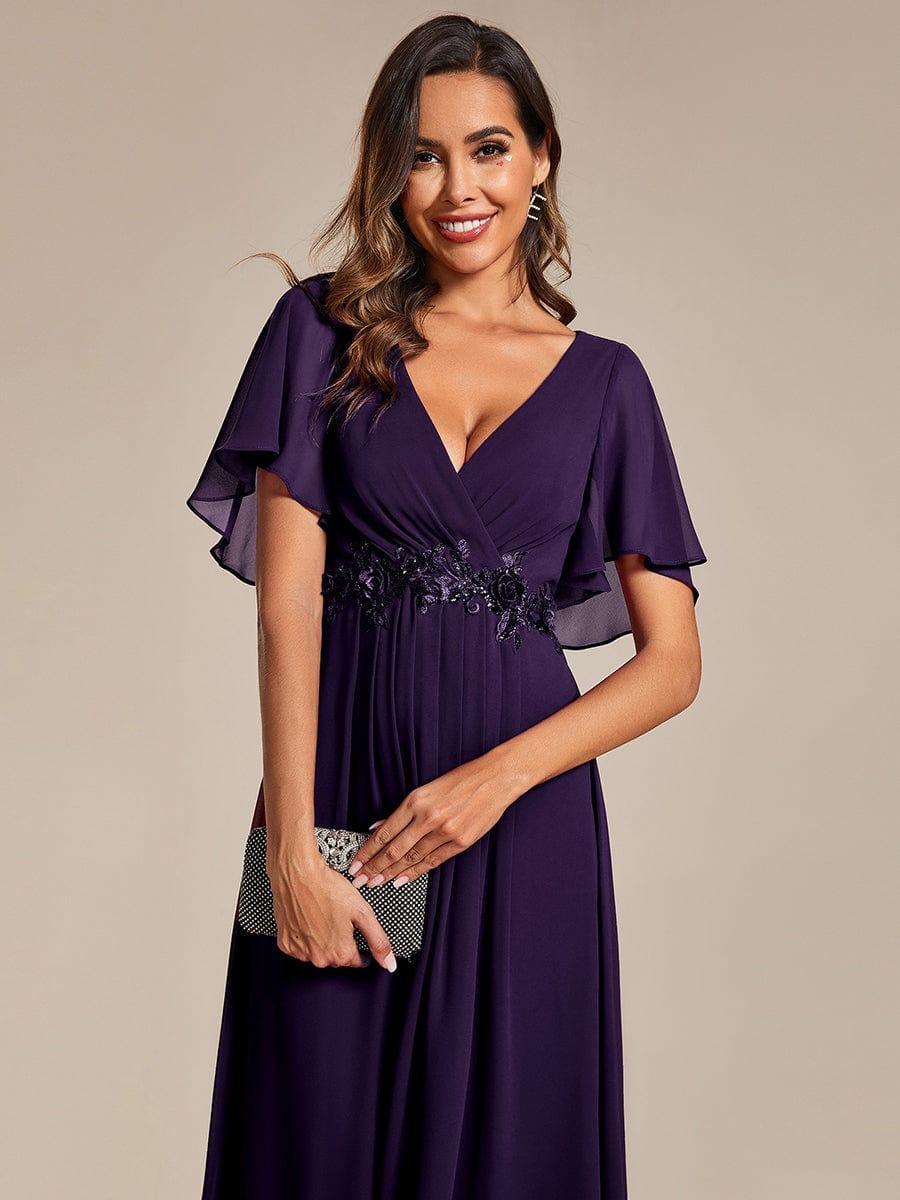 ever DAHLIA|V-Neck Chiffon Midi Mother of the Bride Dress with Waist Applique(Final Sale) - Image 61
