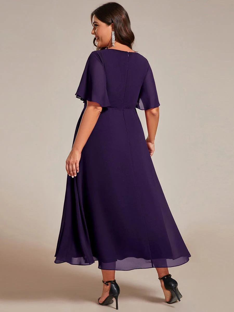 ever DAHLIA|V-Neck Chiffon Midi Mother of the Bride Dress with Waist Applique(Final Sale) - Image 65