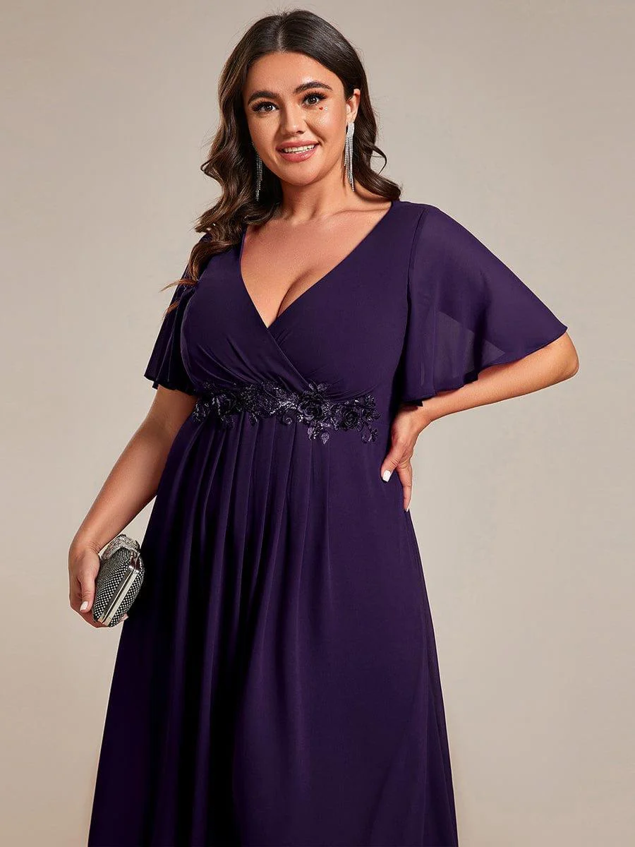ever DAHLIA|V-Neck Chiffon Midi Mother of the Bride Dress with Waist Applique(Final Sale) - Image 66