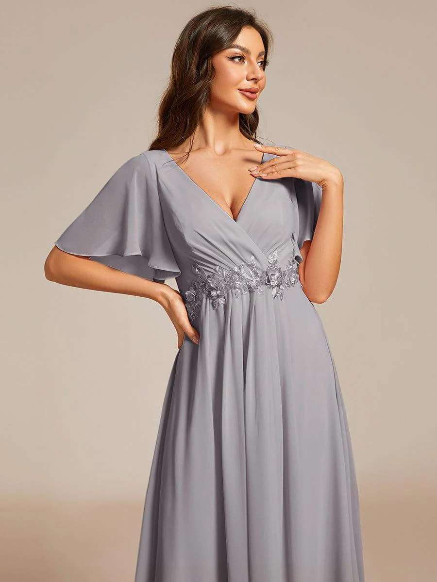 ever DAHLIA|V-Neck Chiffon Midi Mother of the Bride Dress with Waist Applique(Final Sale) - Image 67