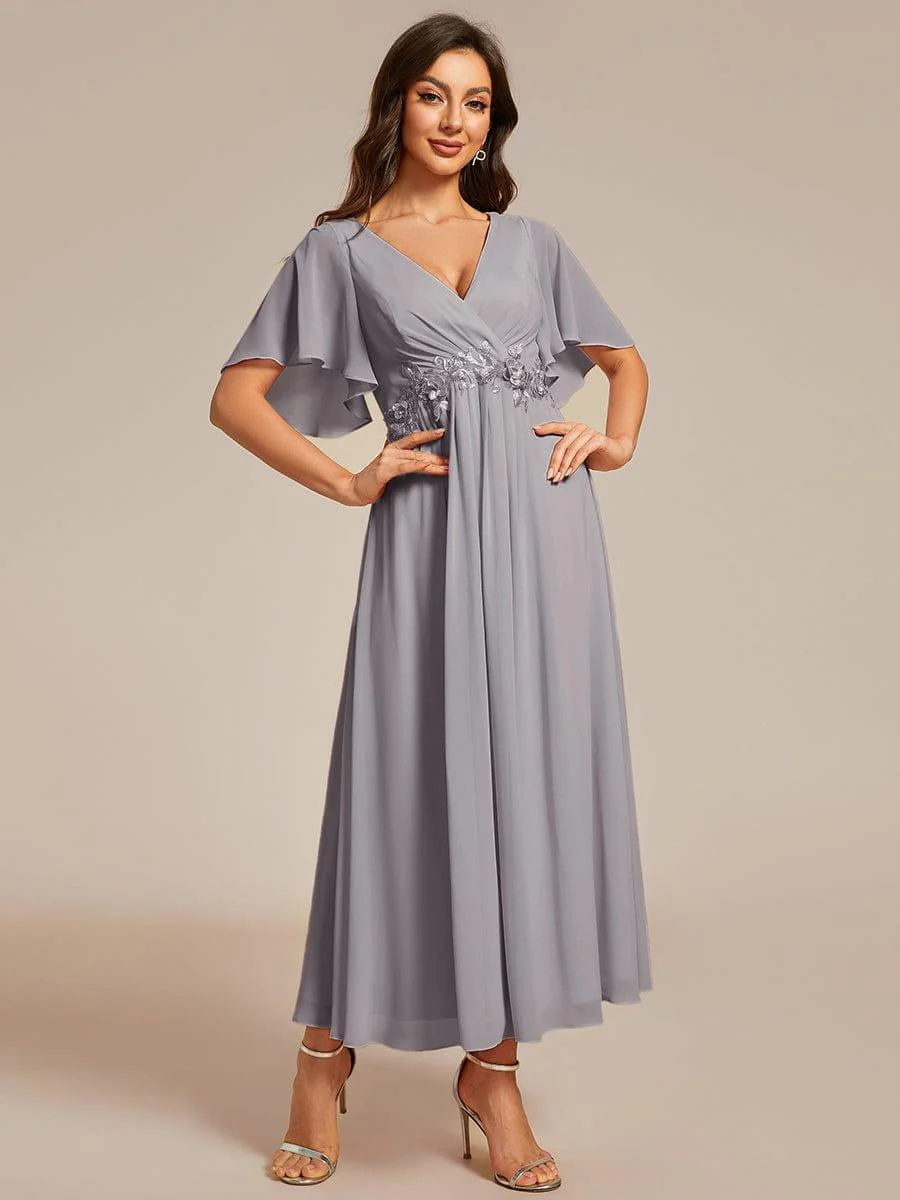 ever DAHLIA|V-Neck Chiffon Midi Mother of the Bride Dress with Waist Applique(Final Sale) - Image 69