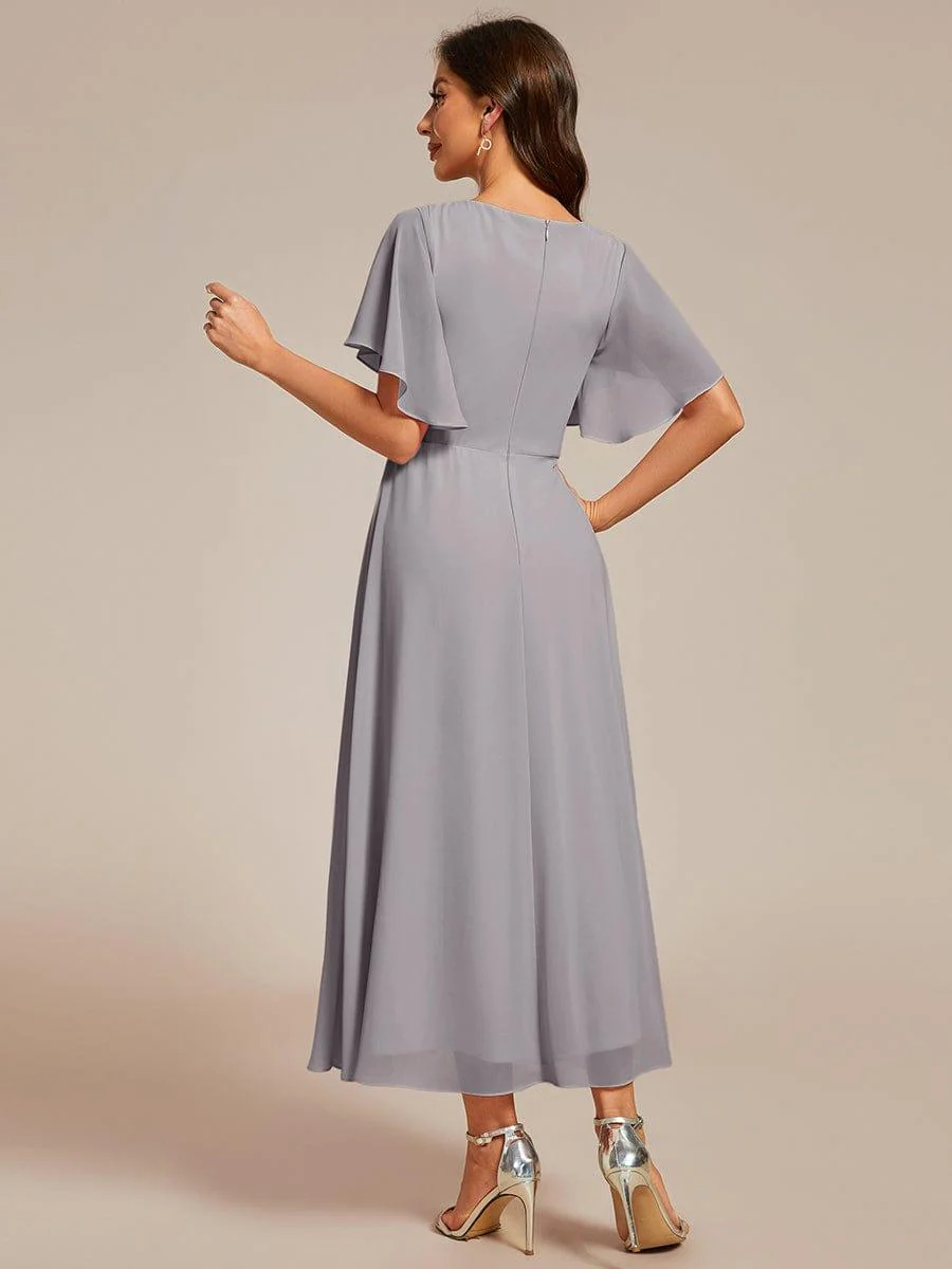 ever DAHLIA|V-Neck Chiffon Midi Mother of the Bride Dress with Waist Applique(Final Sale) - Image 70
