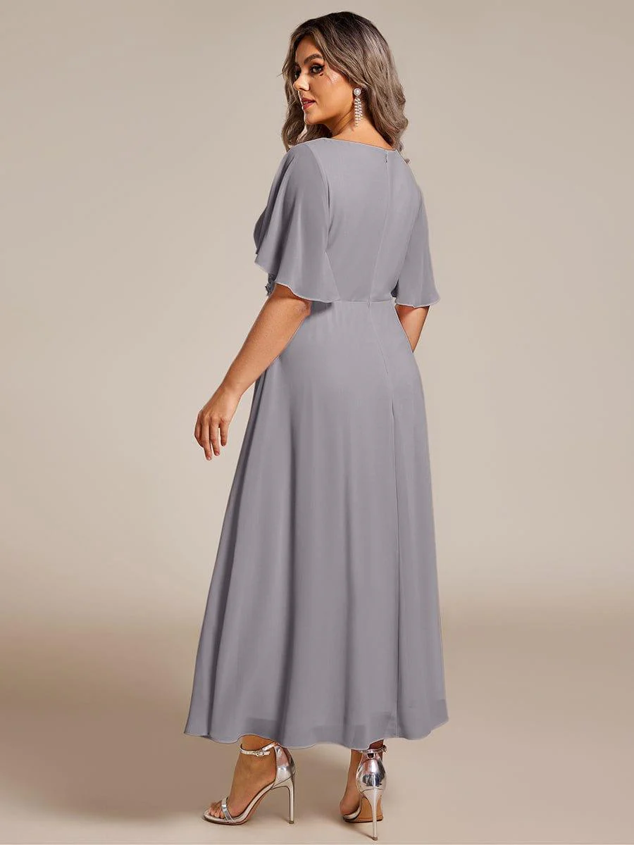 ever DAHLIA|V-Neck Chiffon Midi Mother of the Bride Dress with Waist Applique(Final Sale) - Image 73