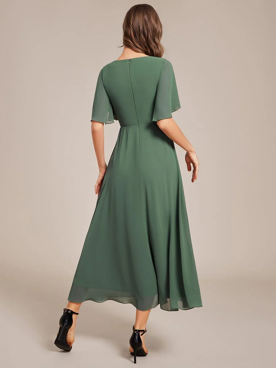 ever DAHLIA|V-Neck Chiffon Midi Mother of the Bride Dress with Waist Applique(Final Sale) - Image 76