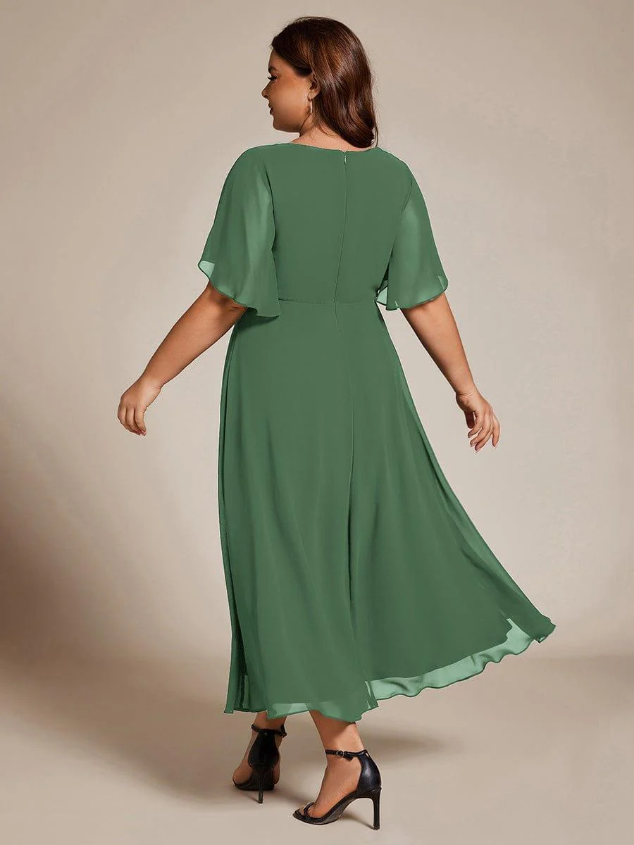 ever DAHLIA|V-Neck Chiffon Midi Mother of the Bride Dress with Waist Applique(Final Sale) - Image 81