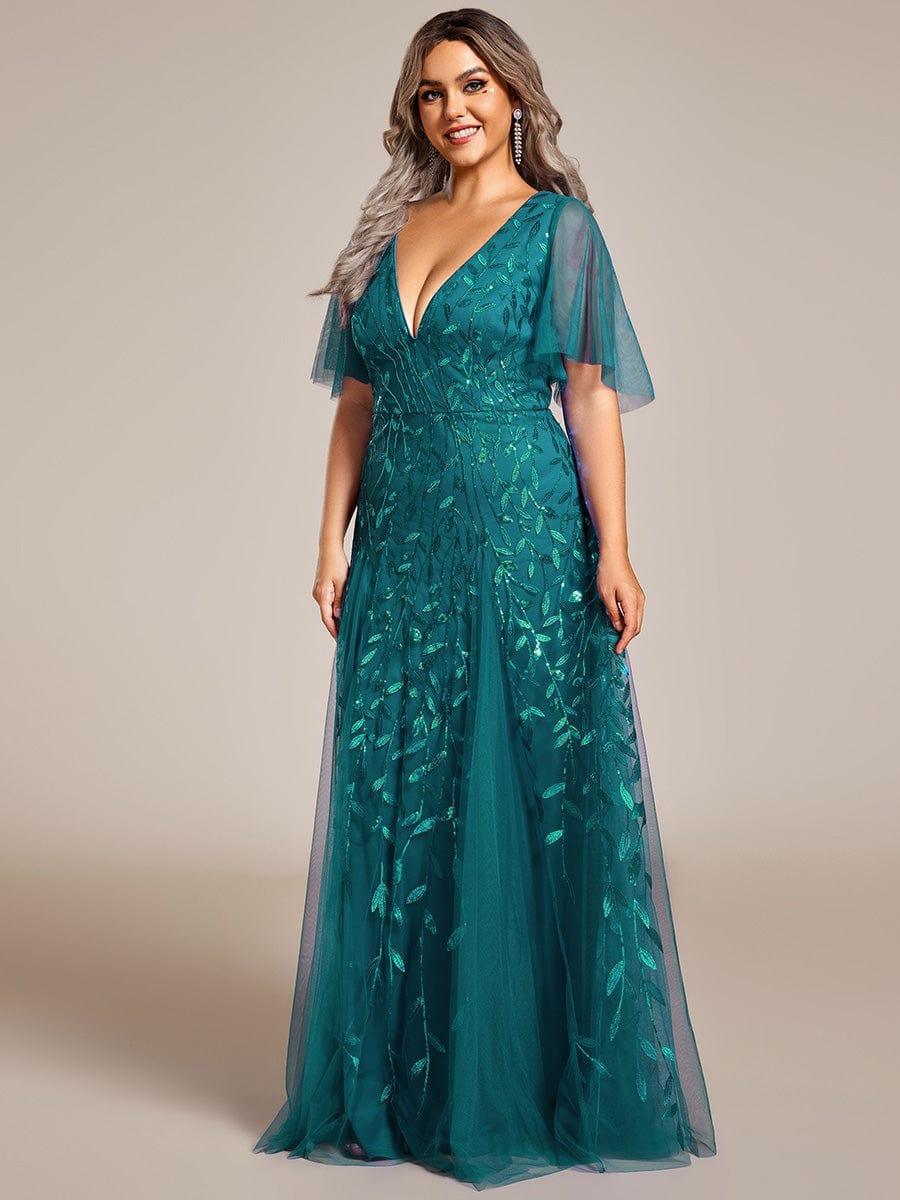 ever ASTRAL|Romantic Shimmery V Neck Ruffle Sleeves Maxi Long Evening Gowns - Image 104