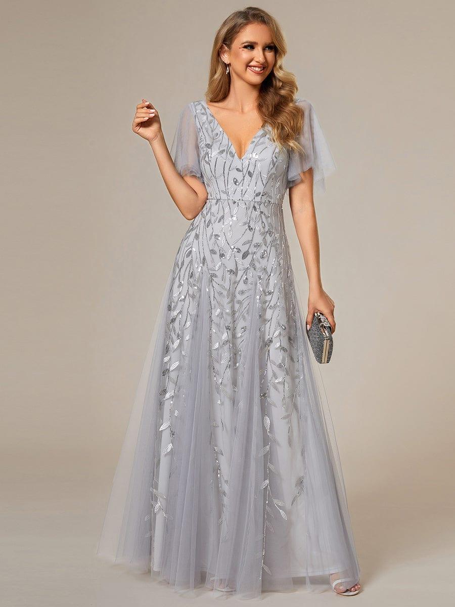 ever ASTRAL|Romantic Shimmery V Neck Ruffle Sleeves Maxi Long Evening Gowns - Image 115