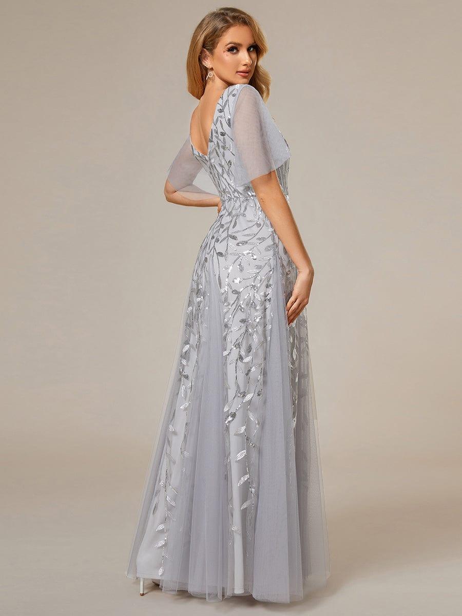 ever ASTRAL|Romantic Shimmery V Neck Ruffle Sleeves Maxi Long Evening Gowns - Image 116