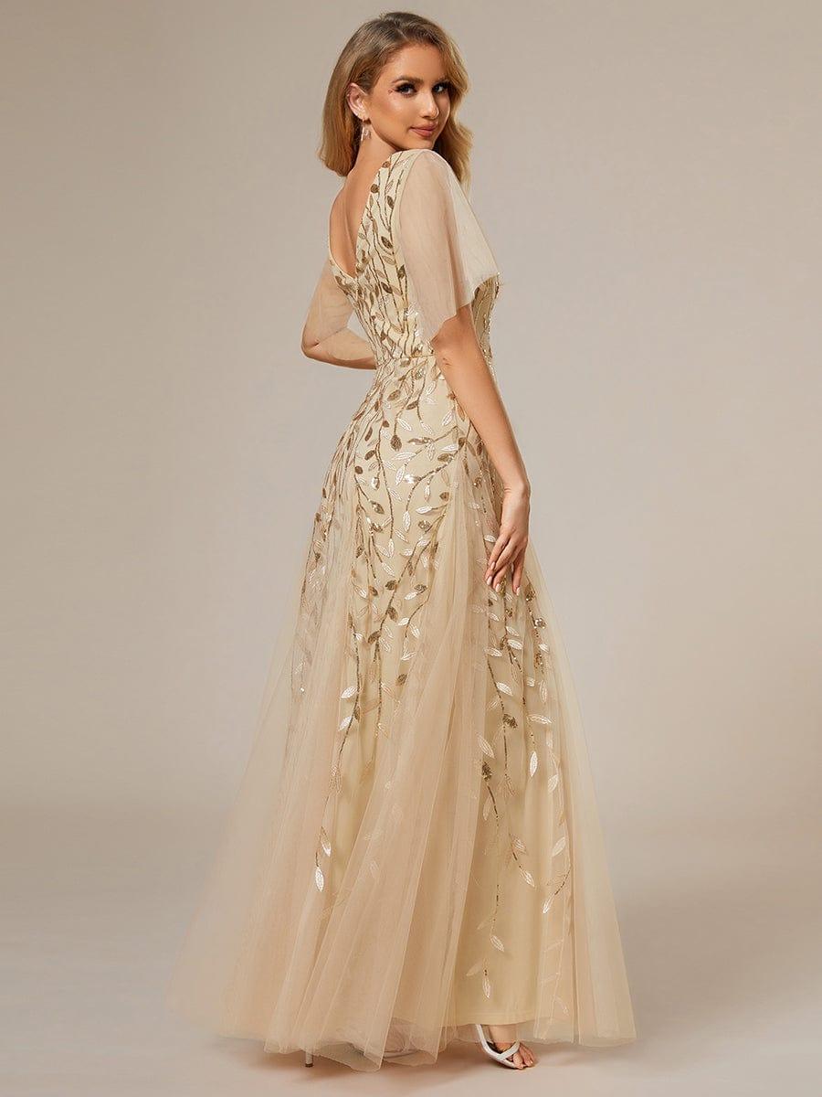 ever ASTRAL|Romantic Shimmery V Neck Ruffle Sleeves Maxi Long Evening Gowns - Image 118