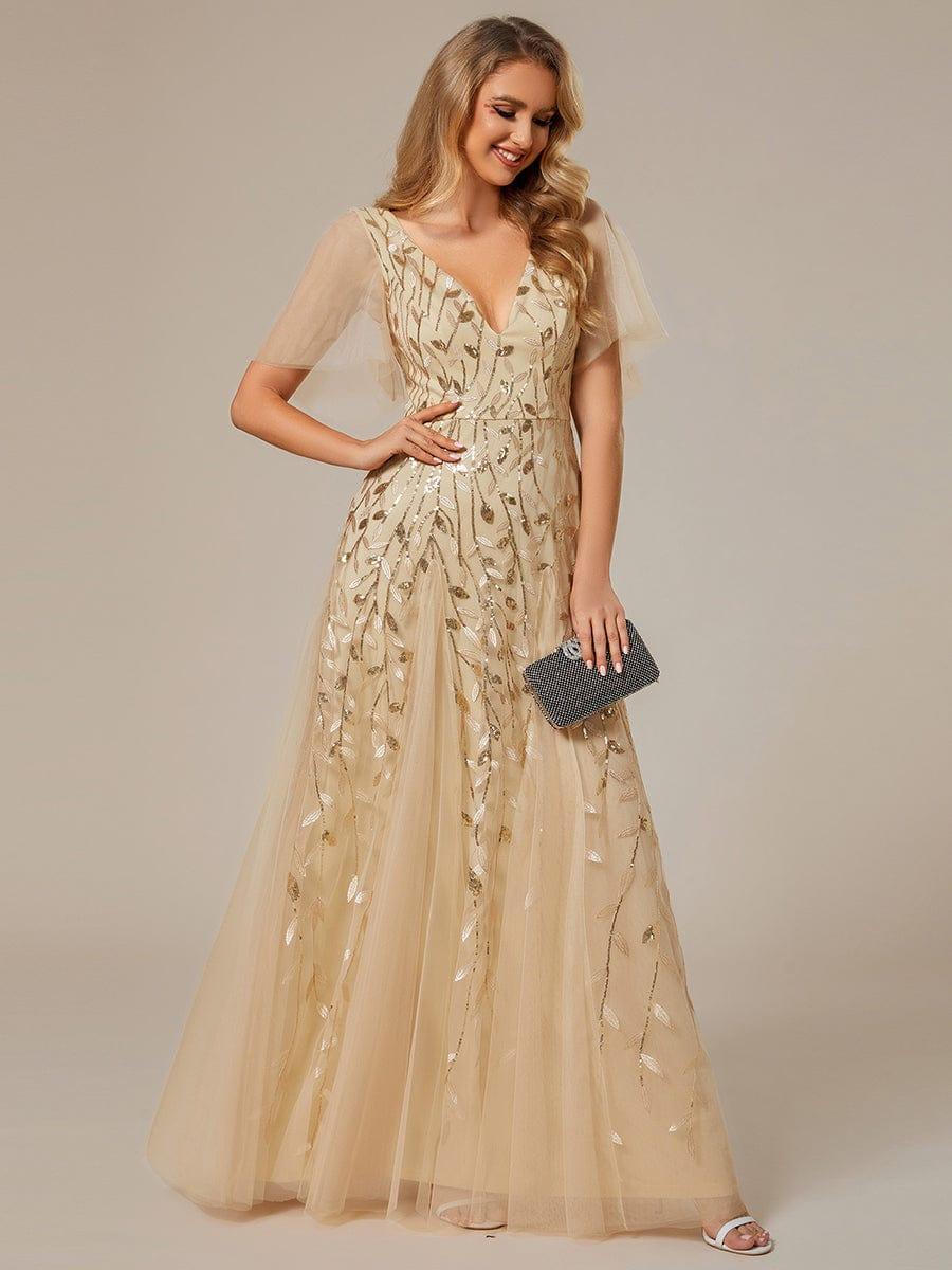 ever ASTRAL|Romantic Shimmery V Neck Ruffle Sleeves Maxi Long Evening Gowns - Image 120