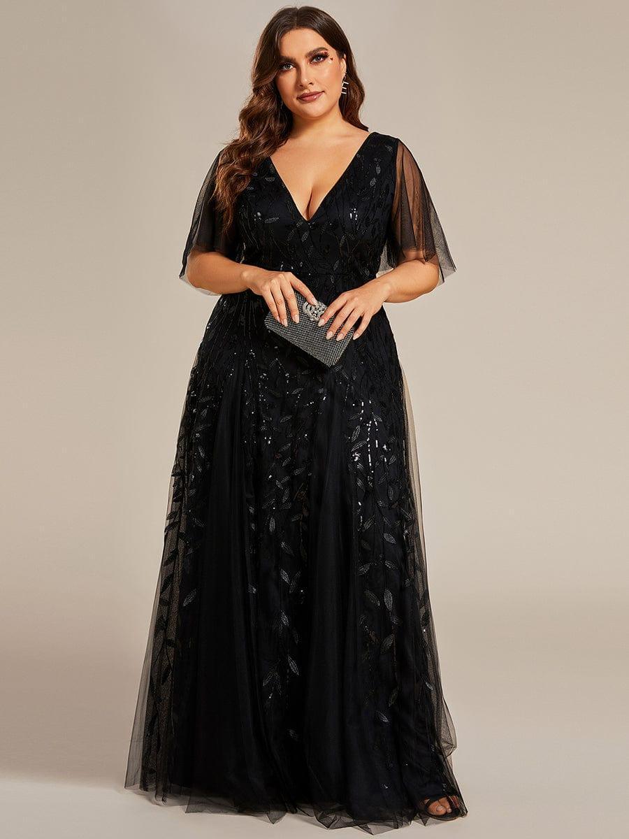 ever ASTRAL|Romantic Shimmery V Neck Ruffle Sleeves Maxi Long Evening Gowns - Image 12