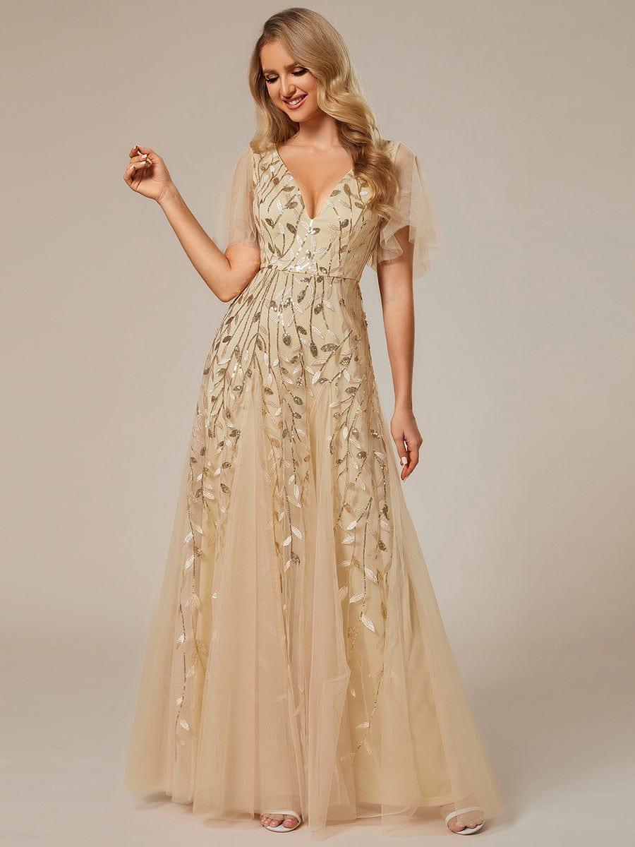 ever ASTRAL|Romantic Shimmery V Neck Ruffle Sleeves Maxi Long Evening Gowns - Image 121