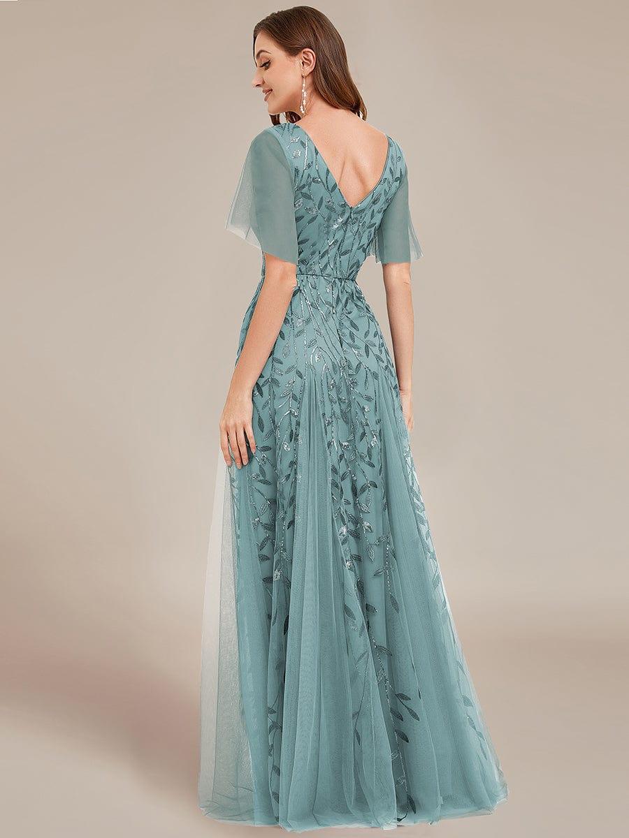 ever ASTRAL|Romantic Shimmery V Neck Ruffle Sleeves Maxi Long Evening Gowns - Image 138