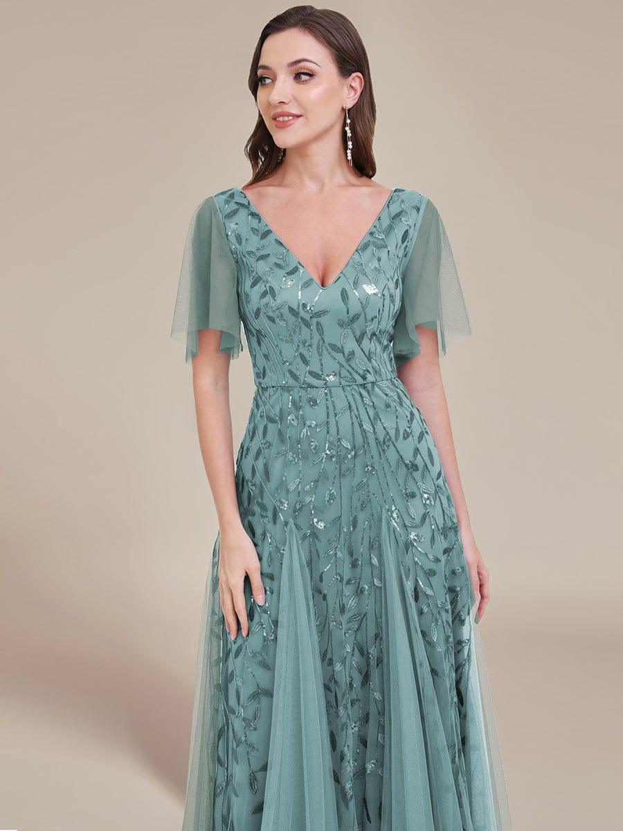 ever ASTRAL|Romantic Shimmery V Neck Ruffle Sleeves Maxi Long Evening Gowns - Image 139
