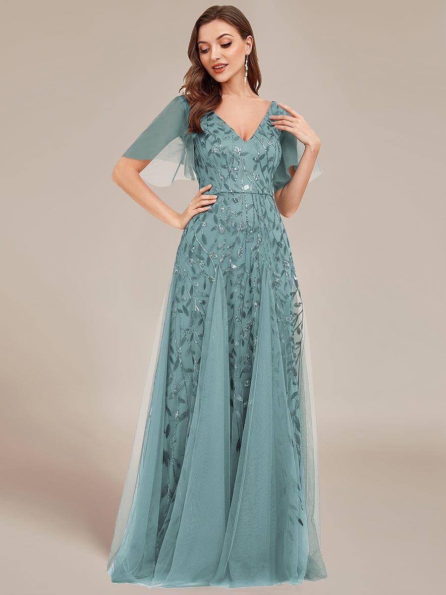 ever ASTRAL|Romantic Shimmery V Neck Ruffle Sleeves Maxi Long Evening Gowns - Image 140