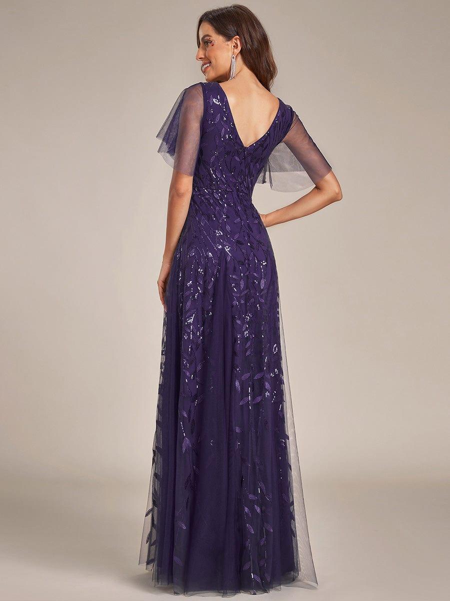 ever ASTRAL|Romantic Shimmery V Neck Ruffle Sleeves Maxi Long Evening Gowns - Image 146