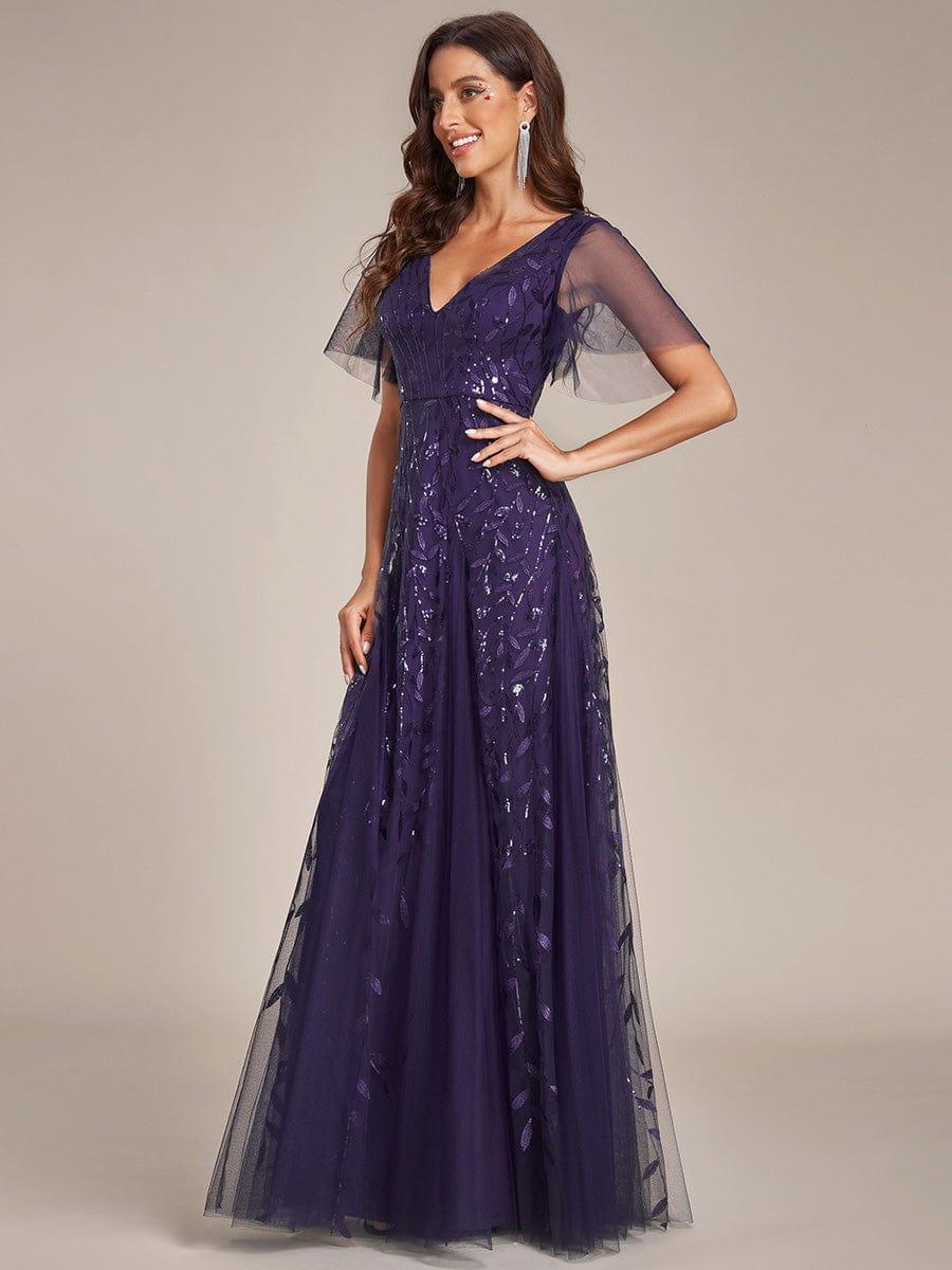 ever ASTRAL|Romantic Shimmery V Neck Ruffle Sleeves Maxi Long Evening Gowns - Image 149