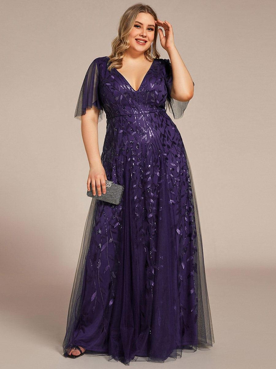 ever ASTRAL|Romantic Shimmery V Neck Ruffle Sleeves Maxi Long Evening Gowns - Image 150