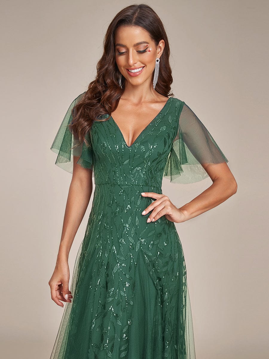 ever ASTRAL|Romantic Shimmery V Neck Ruffle Sleeves Maxi Long Evening Gowns - Image 166
