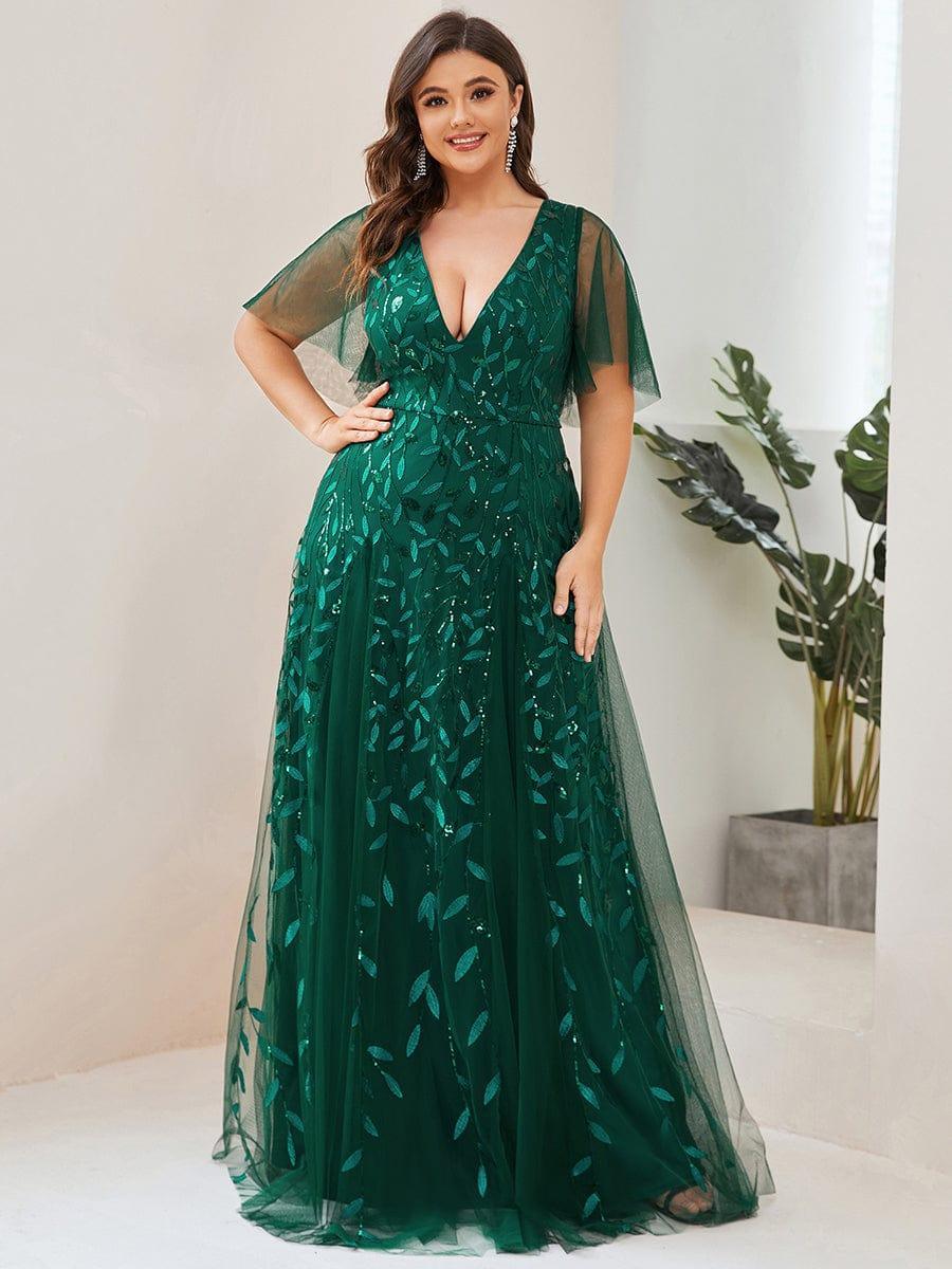 ever ASTRAL|Romantic Shimmery V Neck Ruffle Sleeves Maxi Long Evening Gowns - Image 18