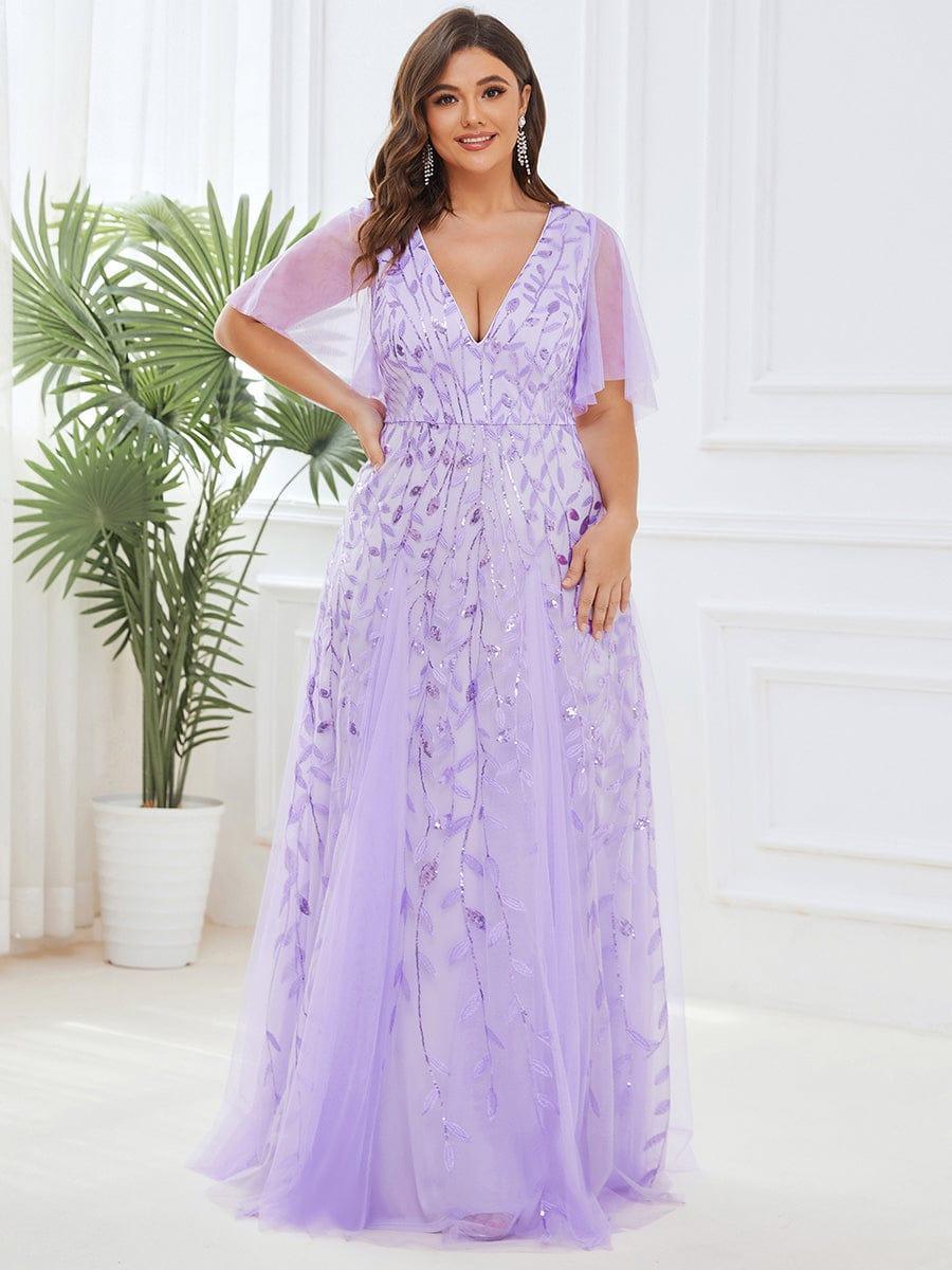 ever ASTRAL|Romantic Shimmery V Neck Ruffle Sleeves Maxi Long Evening Gowns - Image 29