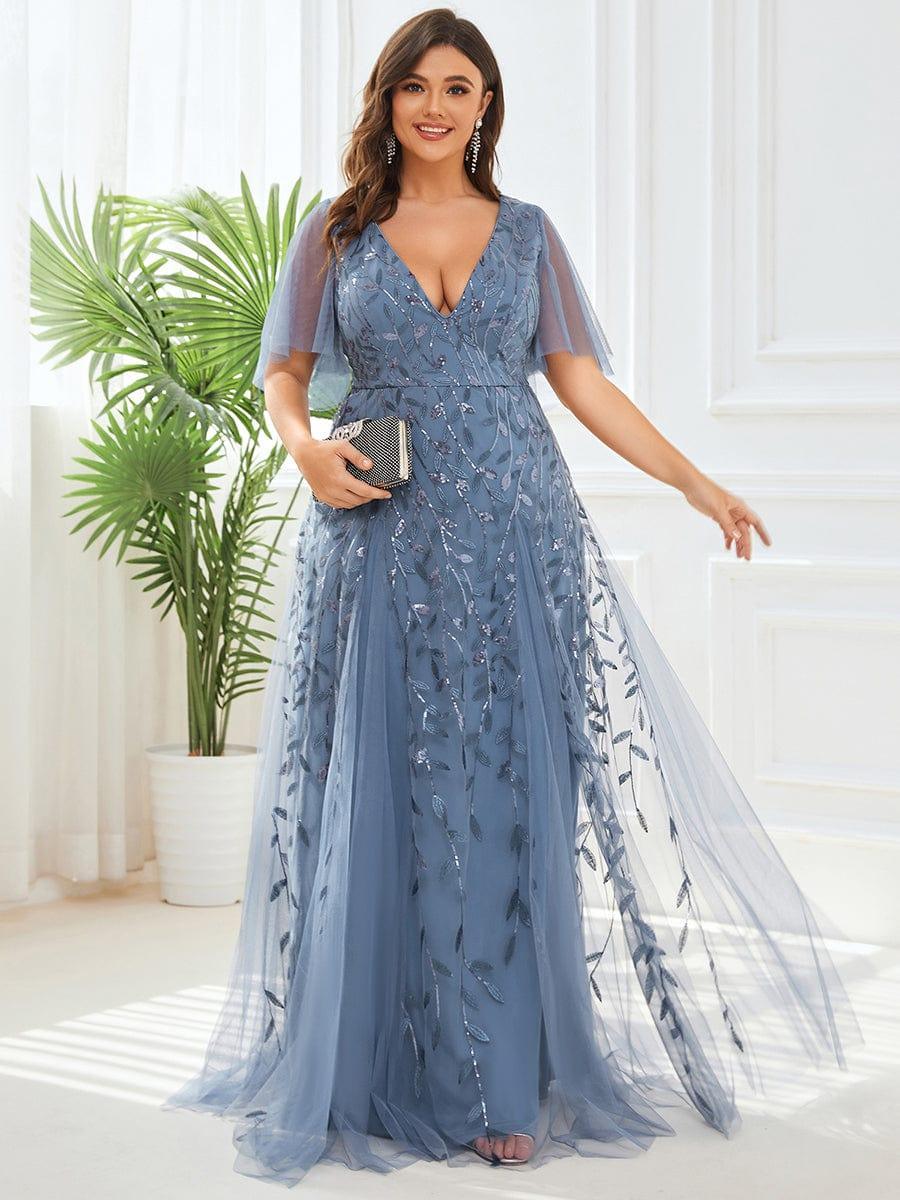 ever ASTRAL|Romantic Shimmery V Neck Ruffle Sleeves Maxi Long Evening Gowns - Image 35