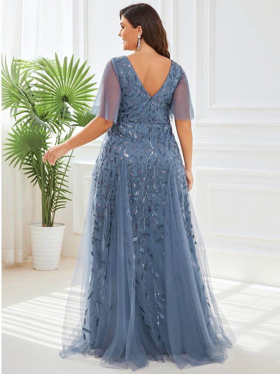 ever ASTRAL|Romantic Shimmery V Neck Ruffle Sleeves Maxi Long Evening Gowns - Image 36