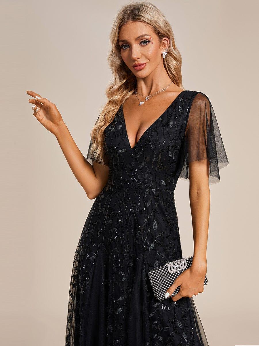 ever ASTRAL|Romantic Shimmery V Neck Ruffle Sleeves Maxi Long Evening Gowns - Image 4