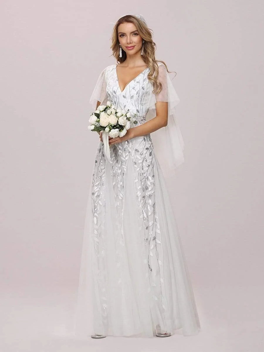 ever ASTRAL|Romantic Shimmery V Neck Ruffle Sleeves Maxi Long Evening Gowns - Image 40
