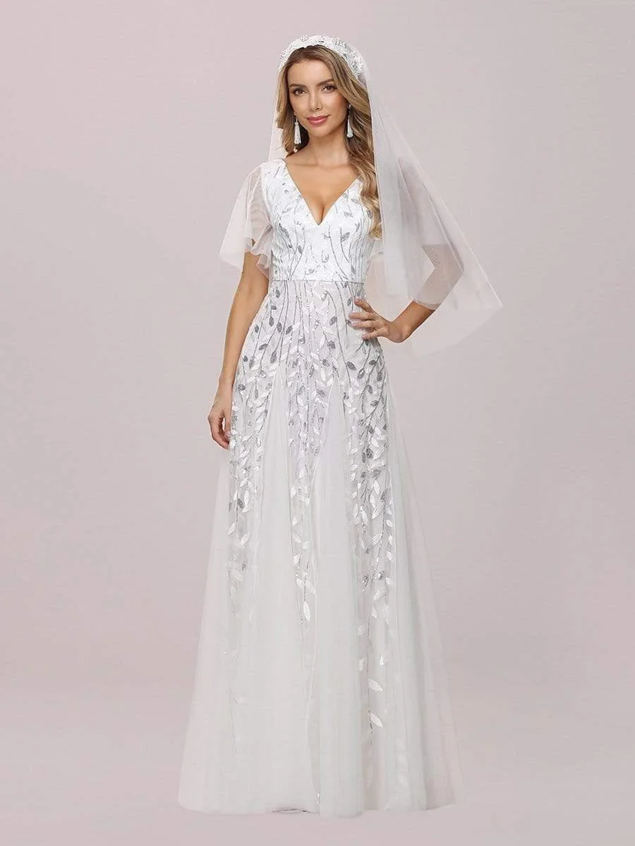 ever ASTRAL|Romantic Shimmery V Neck Ruffle Sleeves Maxi Long Evening Gowns - Image 42