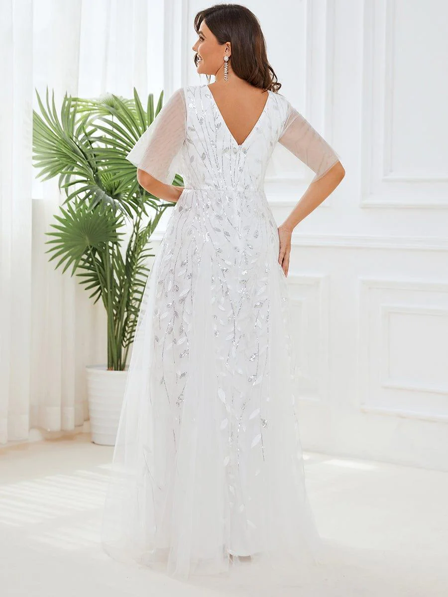 ever ASTRAL|Romantic Shimmery V Neck Ruffle Sleeves Maxi Long Evening Gowns - Image 45