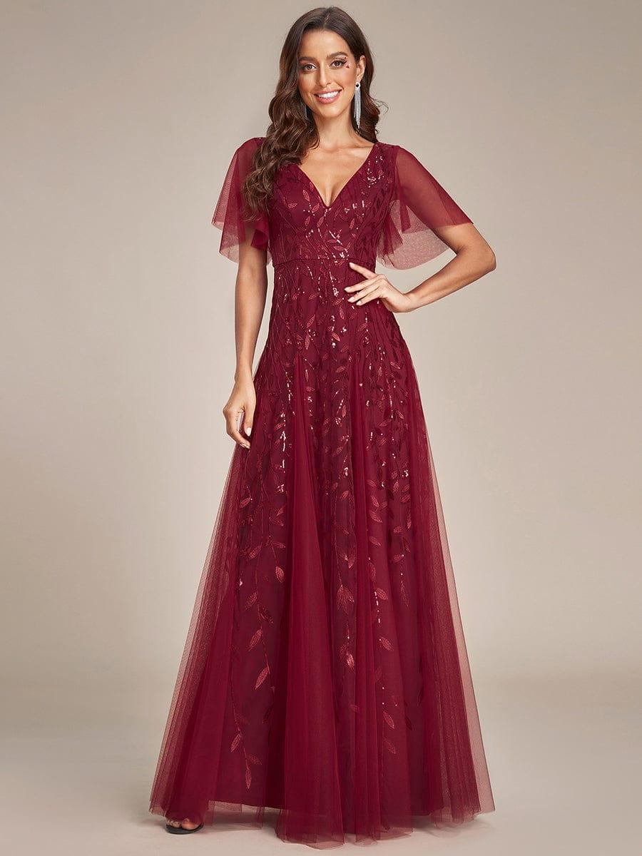 ever ASTRAL|Romantic Shimmery V Neck Ruffle Sleeves Maxi Long Evening Gowns - Image 3