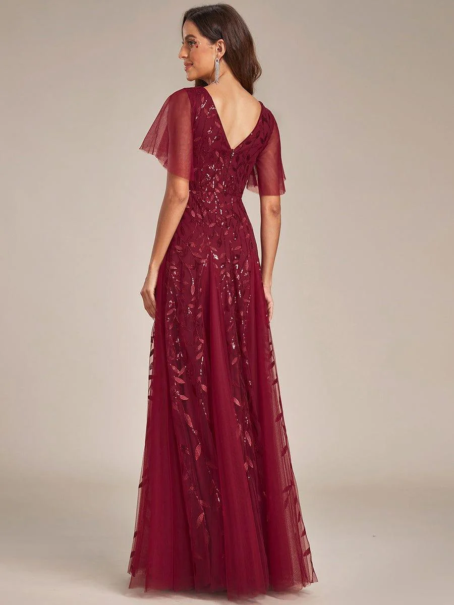 ever ASTRAL|Romantic Shimmery V Neck Ruffle Sleeves Maxi Long Evening Gowns - Image 46
