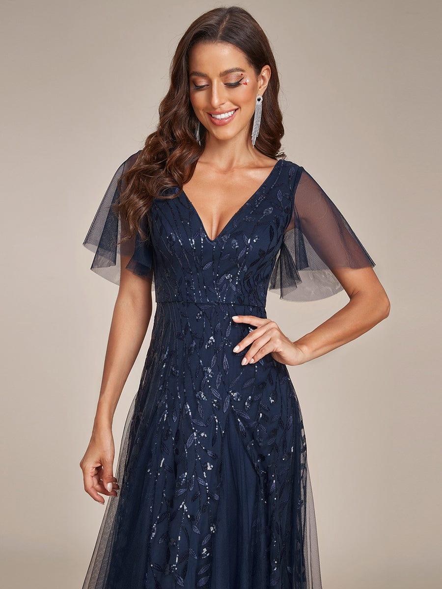 ever ASTRAL|Romantic Shimmery V Neck Ruffle Sleeves Maxi Long Evening Gowns - Image 56