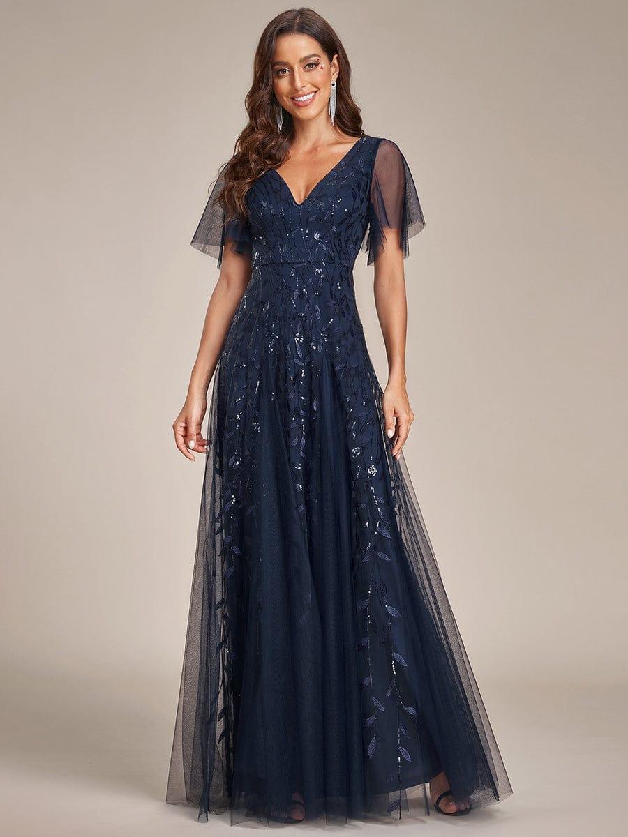 ever ASTRAL|Romantic Shimmery V Neck Ruffle Sleeves Maxi Long Evening Gowns - Image 57
