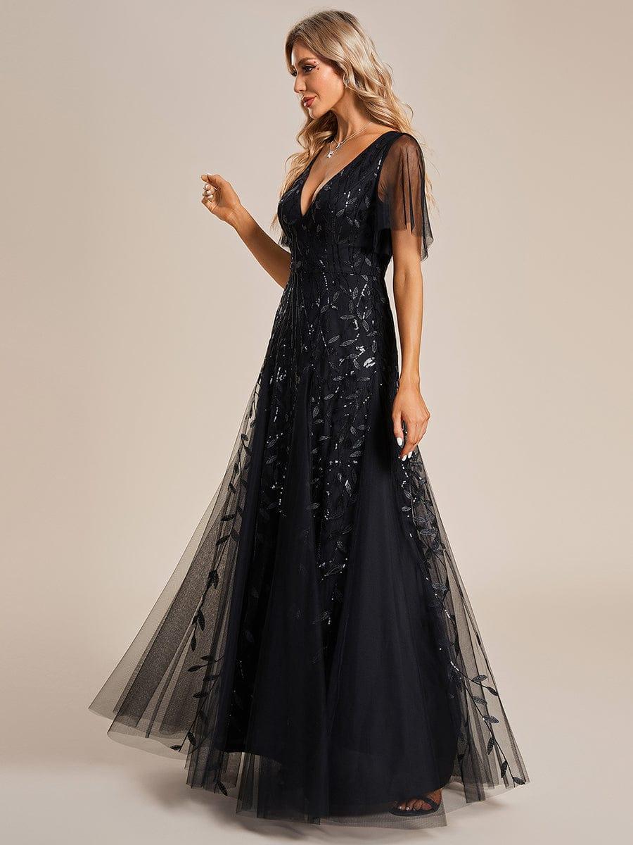ever ASTRAL|Romantic Shimmery V Neck Ruffle Sleeves Maxi Long Evening Gowns - Image 6