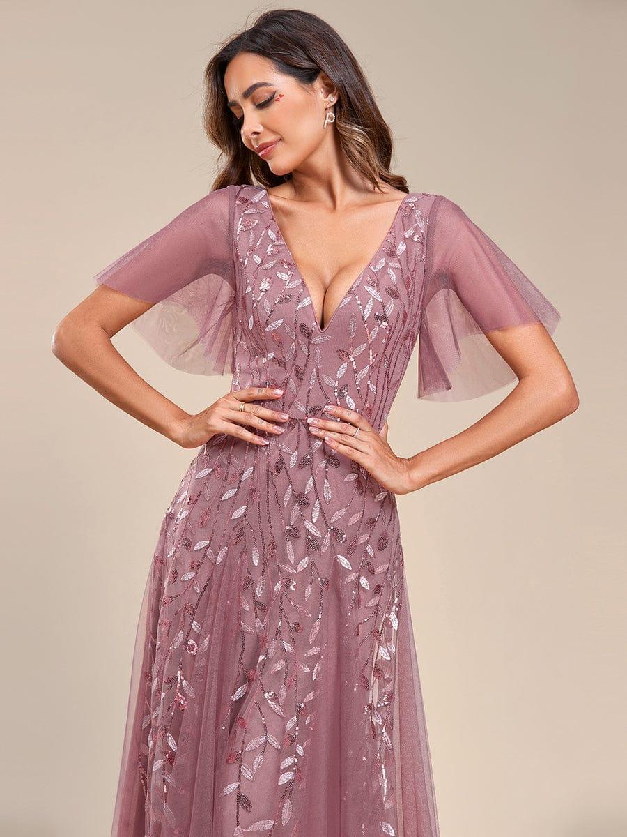 ever ASTRAL|Romantic Shimmery V Neck Ruffle Sleeves Maxi Long Evening Gowns - Image 67