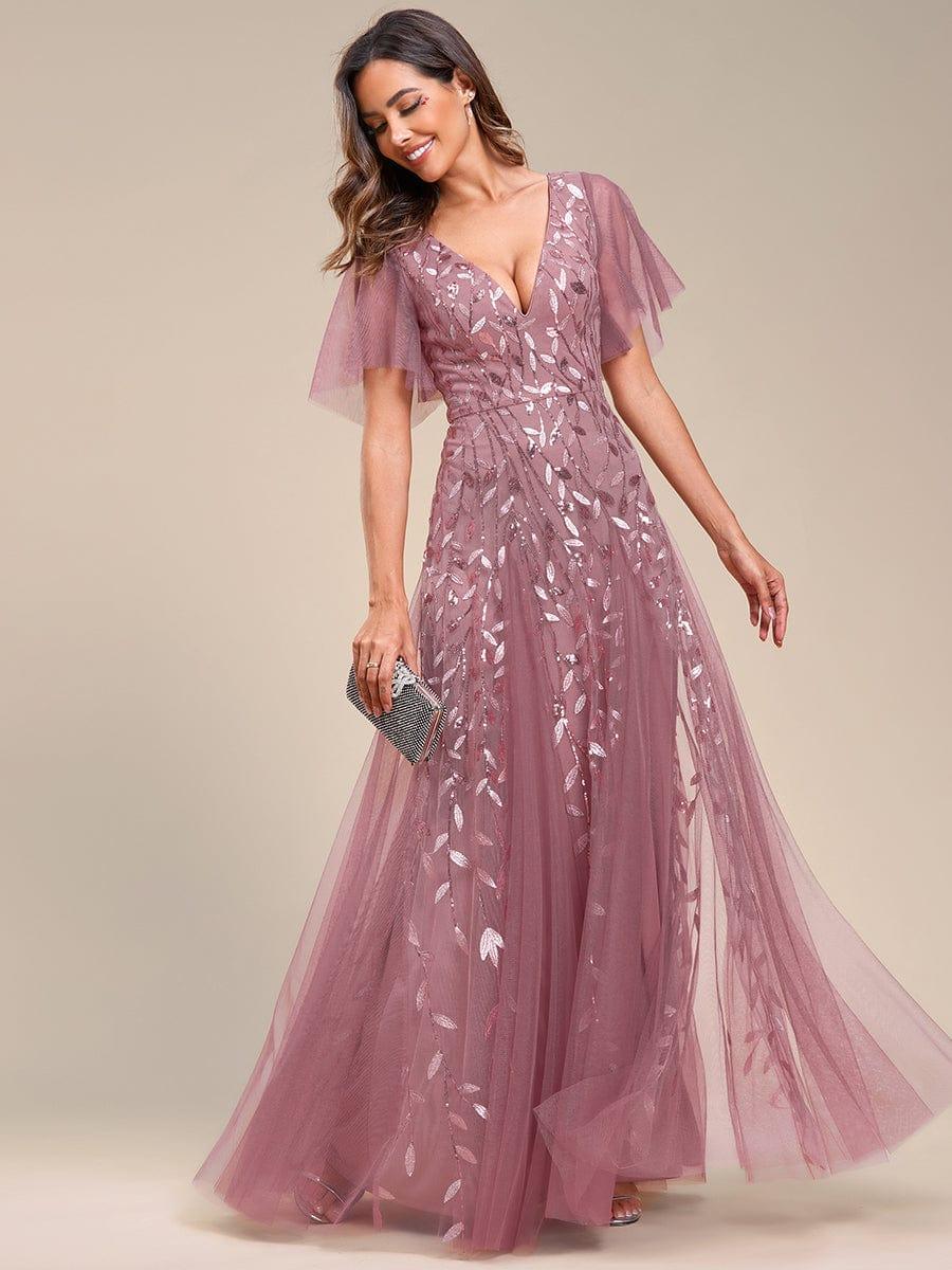 ever ASTRAL|Romantic Shimmery V Neck Ruffle Sleeves Maxi Long Evening Gowns - Image 65