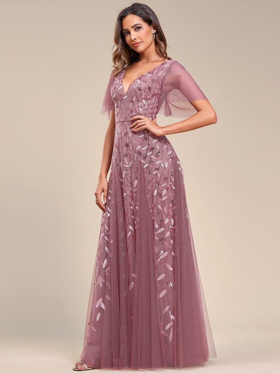 ever ASTRAL|Romantic Shimmery V Neck Ruffle Sleeves Maxi Long Evening Gowns - Image 69