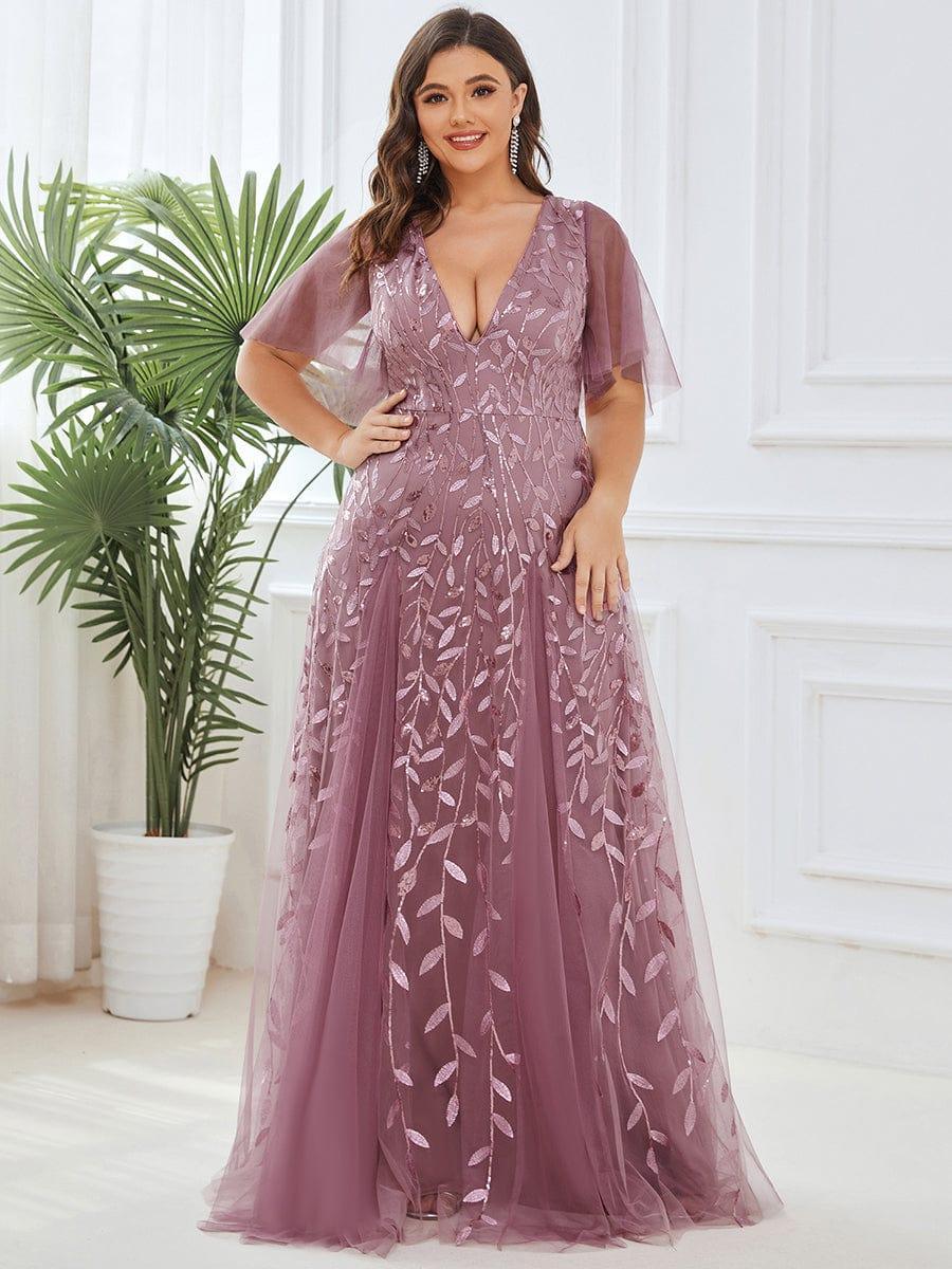 ever ASTRAL|Romantic Shimmery V Neck Ruffle Sleeves Maxi Long Evening Gowns - Image 70