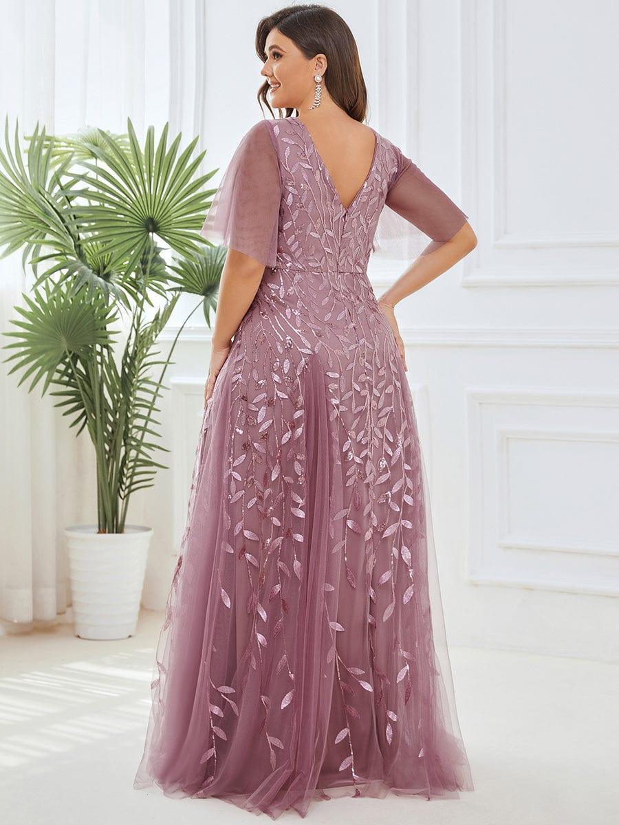 ever ASTRAL|Romantic Shimmery V Neck Ruffle Sleeves Maxi Long Evening Gowns - Image 71