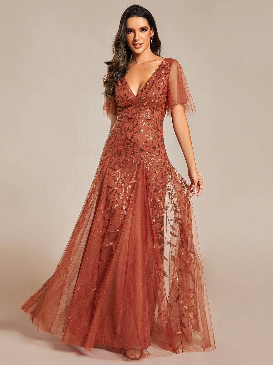 ever ASTRAL|Romantic Shimmery V Neck Ruffle Sleeves Maxi Long Evening Gowns - Image 78