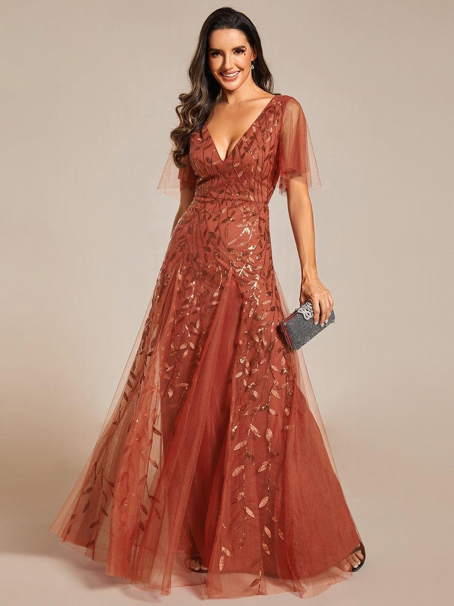 ever ASTRAL|Romantic Shimmery V Neck Ruffle Sleeves Maxi Long Evening Gowns - Image 79