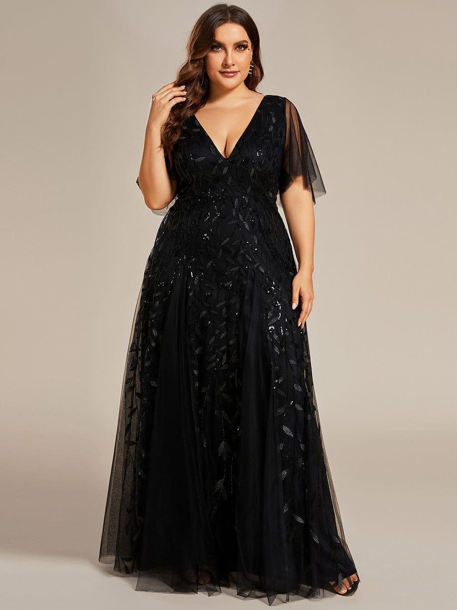 ever ASTRAL|Romantic Shimmery V Neck Ruffle Sleeves Maxi Long Evening Gowns - Image 8