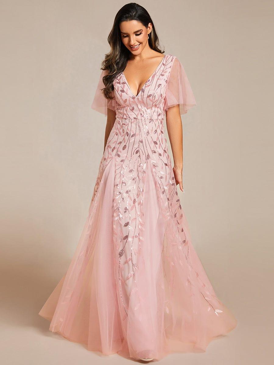 ever ASTRAL|Romantic Shimmery V Neck Ruffle Sleeves Maxi Long Evening Gowns - Image 86