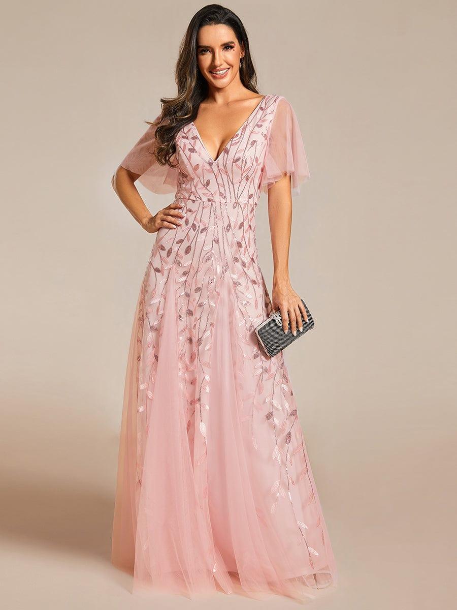 ever ASTRAL|Romantic Shimmery V Neck Ruffle Sleeves Maxi Long Evening Gowns - Image 87